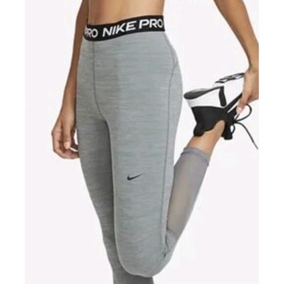 Nike Pro Women's Mid Rise Crop Mesh Panel Leggings Sz S Gray Dri Fit - Picture 1 of 8